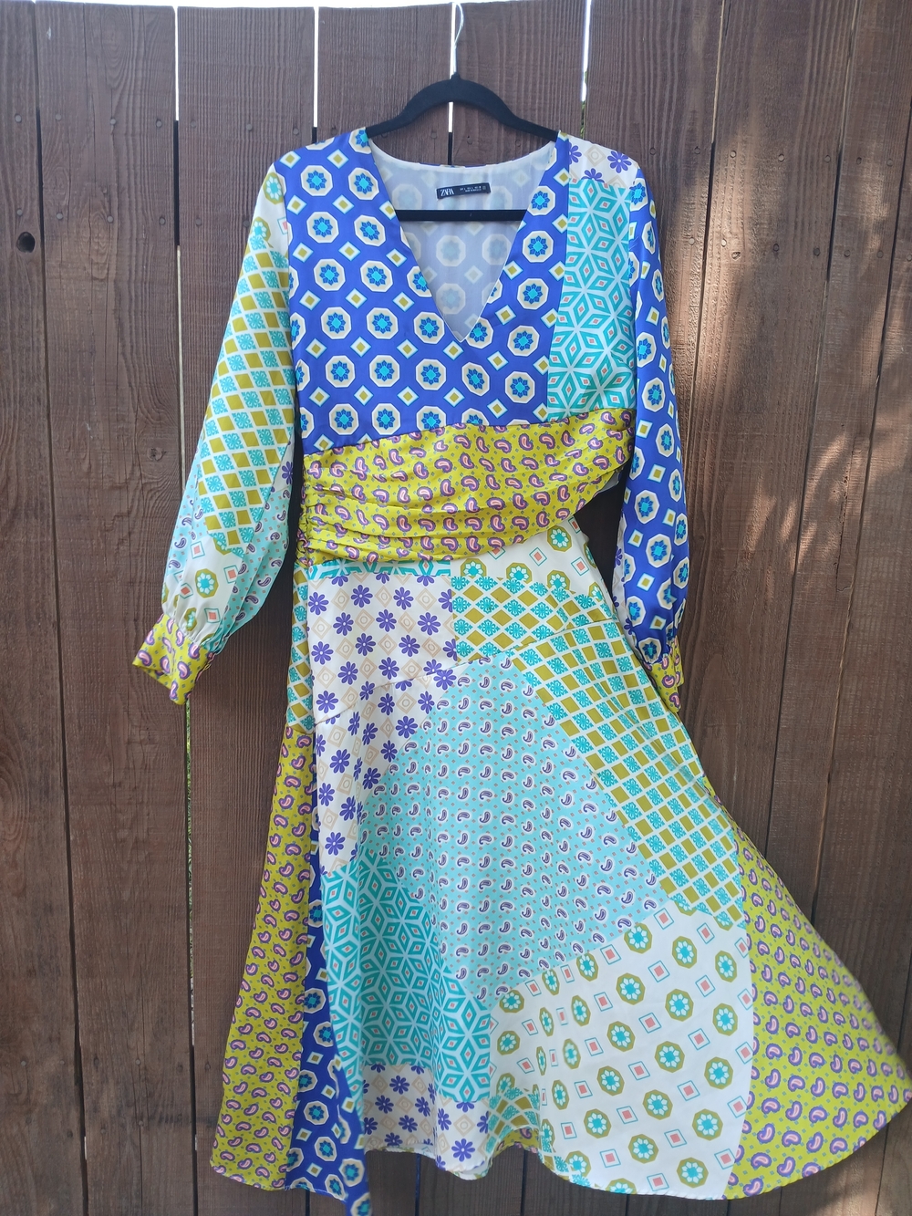 Zara Patchwork Maxi Dress in Blue, Teal & Yellow